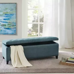 Kirklands Home Peacock Button Tufted Storage Bench Blue Online