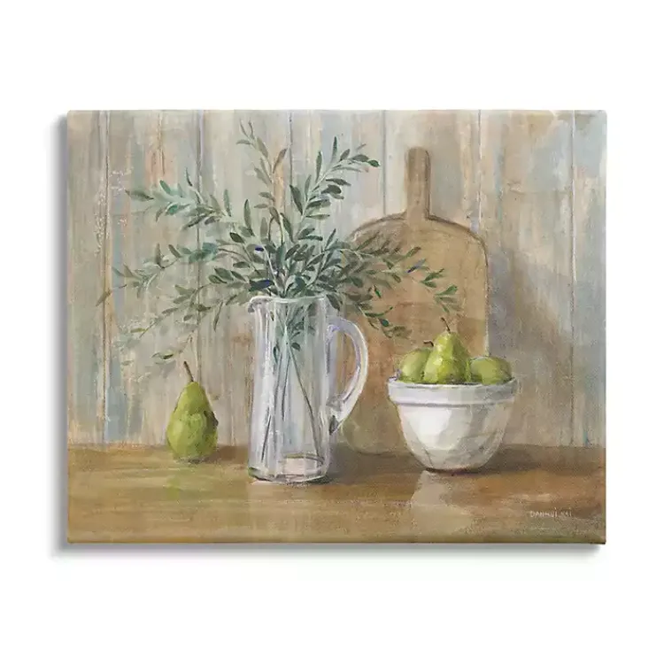 Kirklands Home Pears and Greenery Still Life Canvas Art Print New