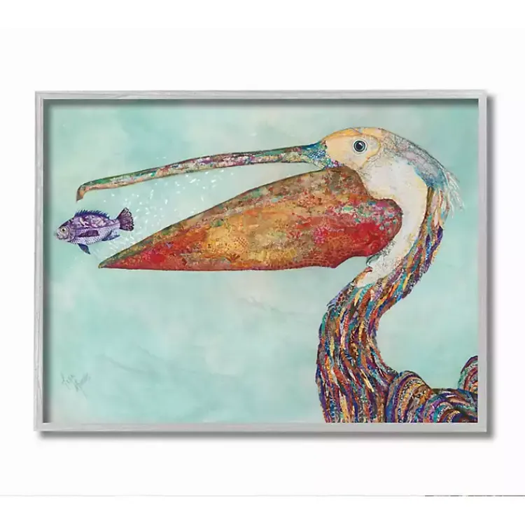 Kirklands Home Pelican's Lost Supper Fish Framed Wall Plaque Blue Hot