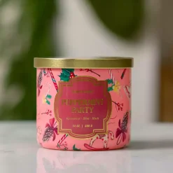 Candles>Kirklands Home Peppermint Party Triple Wick Jar Candle Pink