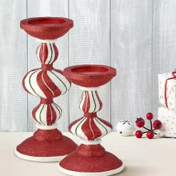 Christmas Decorations>Kirklands Home Peppermint Stripe Candle Holders, Set of 2