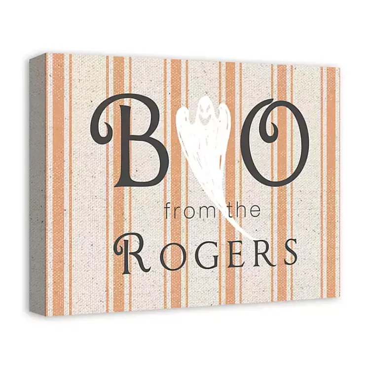 Halloween>Kirklands Home Personalized Boo Ghostly Stripes Wall Plaque
