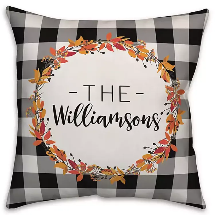 Fall>Kirklands Home Personalized Buffalo Check Harvest Wreath Pillow