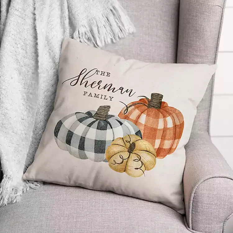 Fall>Kirklands Home Personalized Buffalo Check Pumpkins Outdoor Pillow