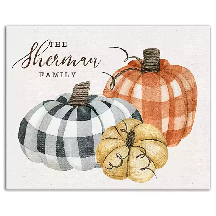 Fall>Kirklands Home Personalized Buffalo Check Pumpkins Canvas Print