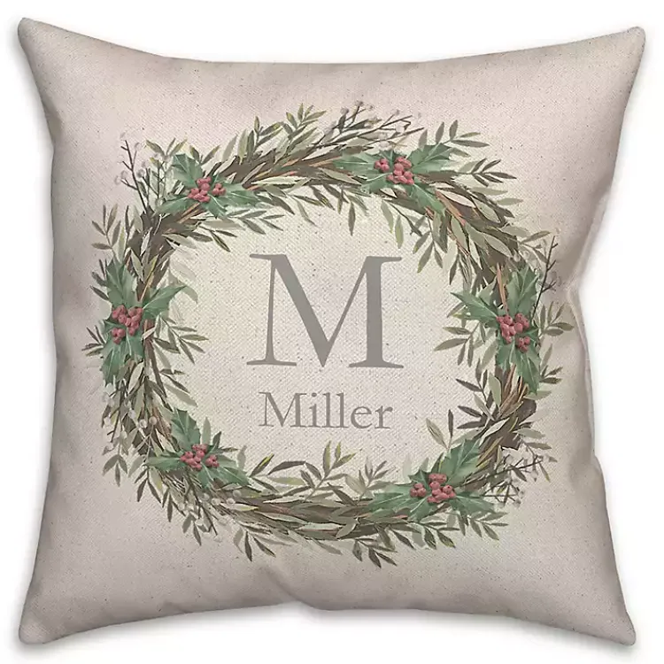 Christmas Pillows>Kirklands Home Personalized Christmas Wreath Throw Pillow