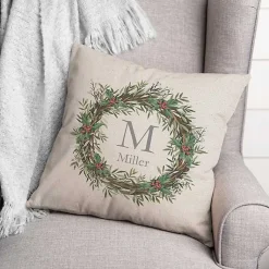 Christmas Pillows>Kirklands Home Personalized Christmas Wreath Throw Pillow