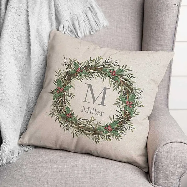 Christmas Pillows>Kirklands Home Personalized Christmas Wreath Throw Pillow