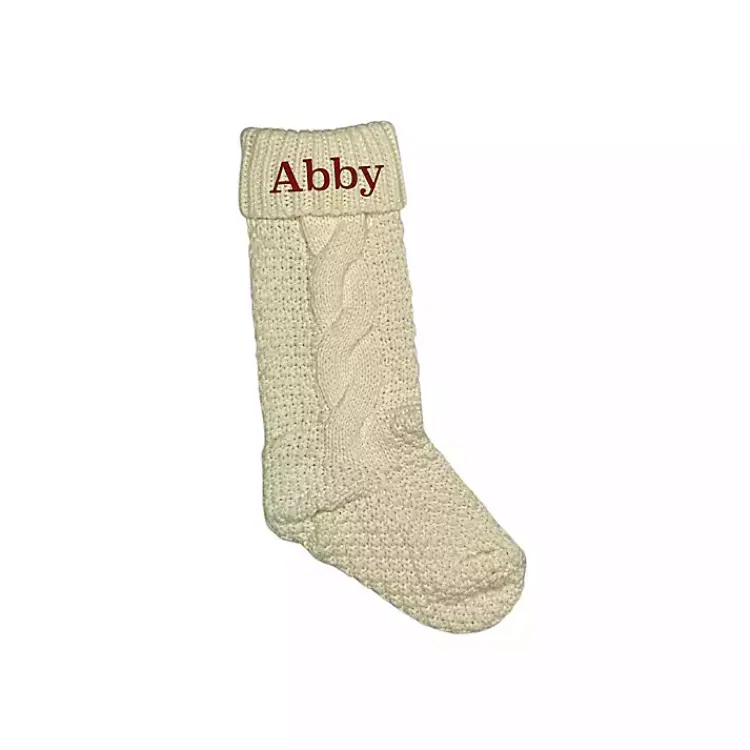 Christmas Stockings & Stocking Holders>Kirklands Home Personalized Cream Serif Embroidered Stocking Ivory