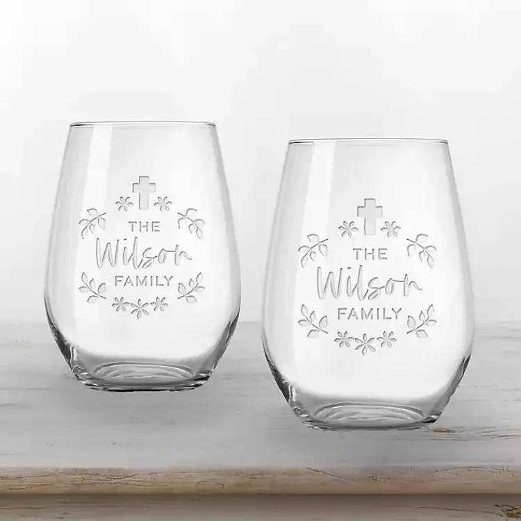 Easter Decorations>Kirklands Home Personalized Easter Cross Wine Glasses, Set of 2 Clear