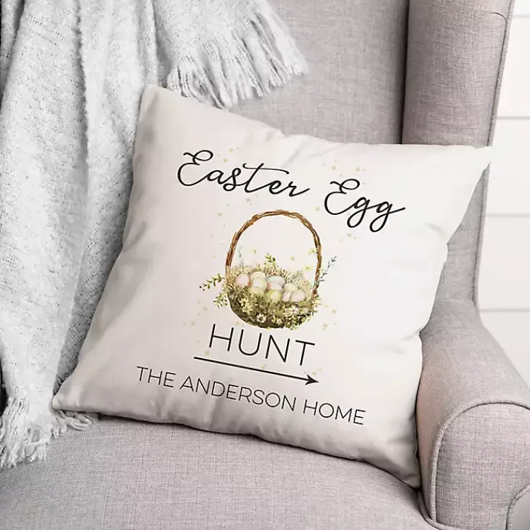 Easter Decorations>Kirklands Home Personalized Easter Egg Hunt Pillow White