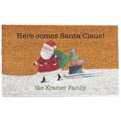 Outdoor Christmas Decorations>Kirklands Home Personalized Here Comes Sledding Santa Doormat
