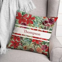Christmas Pillows>Kirklands Home Personalized Holiday Blooms Outdoor Pillow