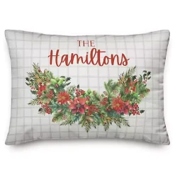 Christmas Pillows>Kirklands Home Personalized Holly Greenery Check Pillow