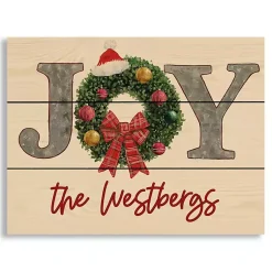 Christmas Art & Wall Decor>Kirklands Home Personalized Joy Wreath Wood Pallet Wall Plaque