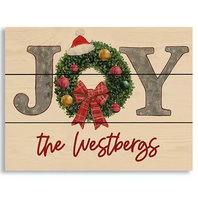 Christmas Art & Wall Decor>Kirklands Home Personalized Joy Wreath Wood Pallet Wall Plaque