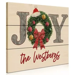 Christmas Art & Wall Decor>Kirklands Home Personalized Joy Wreath Wood Pallet Wall Plaque