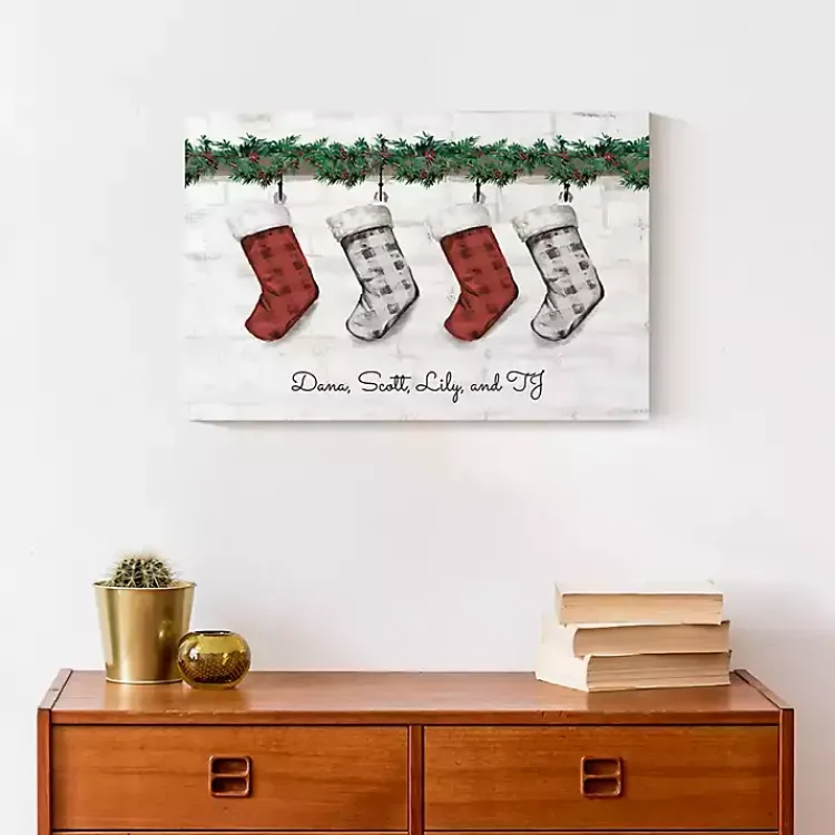 Christmas Art & Wall Decor>Kirklands Home Personalized Mantel Stockings Canvas Wall Plaque