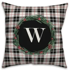 Pillows>Kirklands Home Personalized Monogram Black Plaid Wreath Pillow