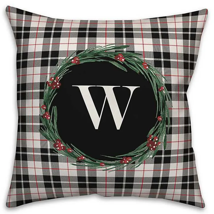 Pillows>Kirklands Home Personalized Monogram Black Plaid Wreath Pillow