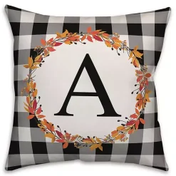 Fall>Kirklands Home Personalized Monogram Buffalo Check Wreath Pillow