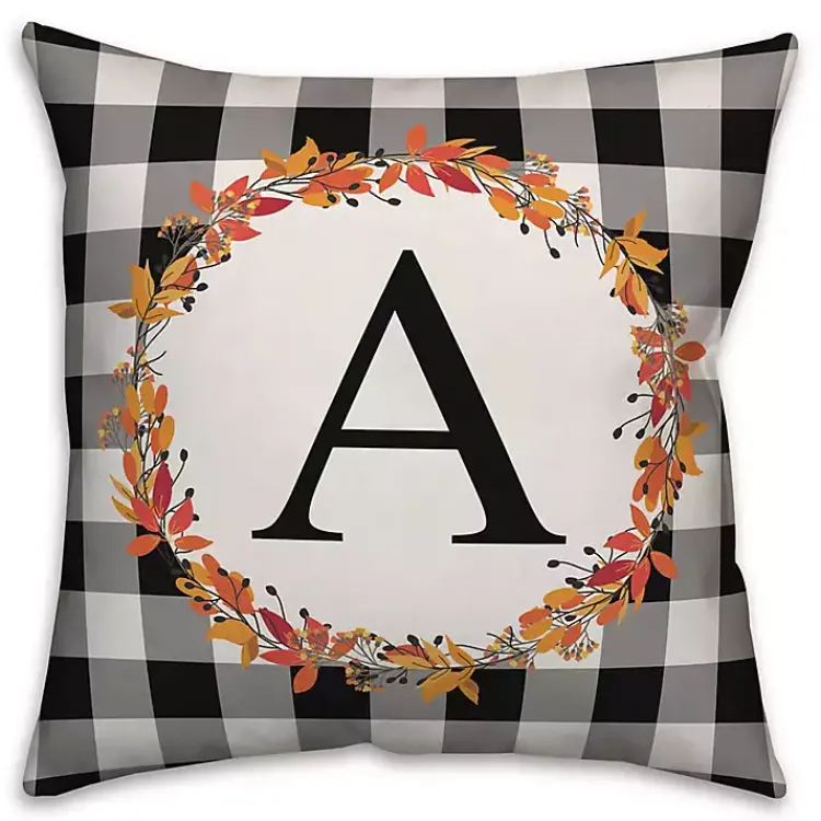 Fall>Kirklands Home Personalized Monogram Buffalo Check Wreath Pillow