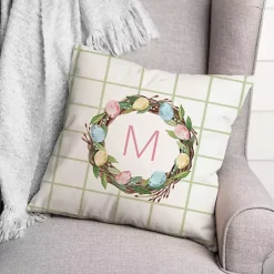 Easter Decorations>Kirklands Home Personalized Monogram Easter Egg Wreath Pillow