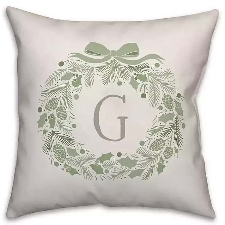 Pillows>Kirklands Home Personalized Monogram Green Folk Wreath Pillow