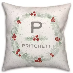 Christmas Pillows>Kirklands Home Personalized Monogram Holly Wreath Throw Pillow