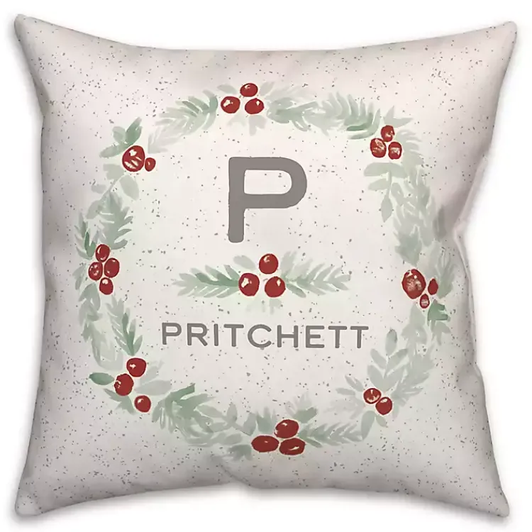 Christmas Pillows>Kirklands Home Personalized Monogram Holly Wreath Throw Pillow