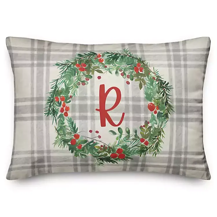 Christmas Pillows>Kirklands Home Personalized Monogram Holly Wreath Pillow