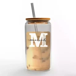 Kirklands Home Personalized Monogram M Floral Glass Cup New