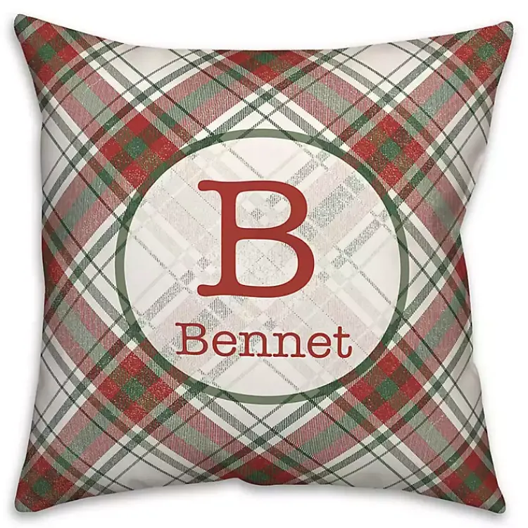 Christmas Pillows>Kirklands Home Personalized Monogram Plaid Christmas Pillow