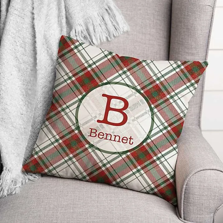 Christmas Pillows>Kirklands Home Personalized Monogram Plaid Christmas Pillow