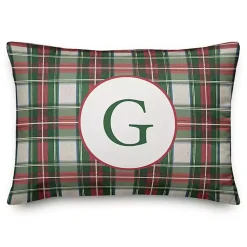 Christmas Pillows>Kirklands Home Personalized Monogram Plaid Lumbar Pillow