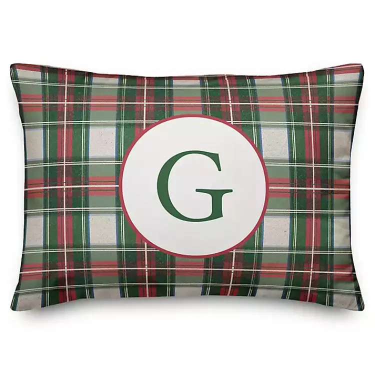 Christmas Pillows>Kirklands Home Personalized Monogram Plaid Lumbar Pillow