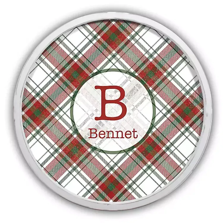 Christmas Art & Wall Decor>Kirklands Home Personalized Monogram Plaid White Framed Plaque