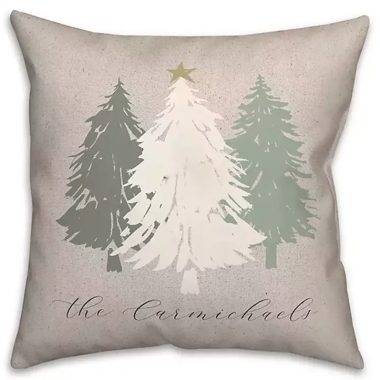 Christmas Pillows>Kirklands Home Personalized Neutral Christmas Tree Throw Pillow