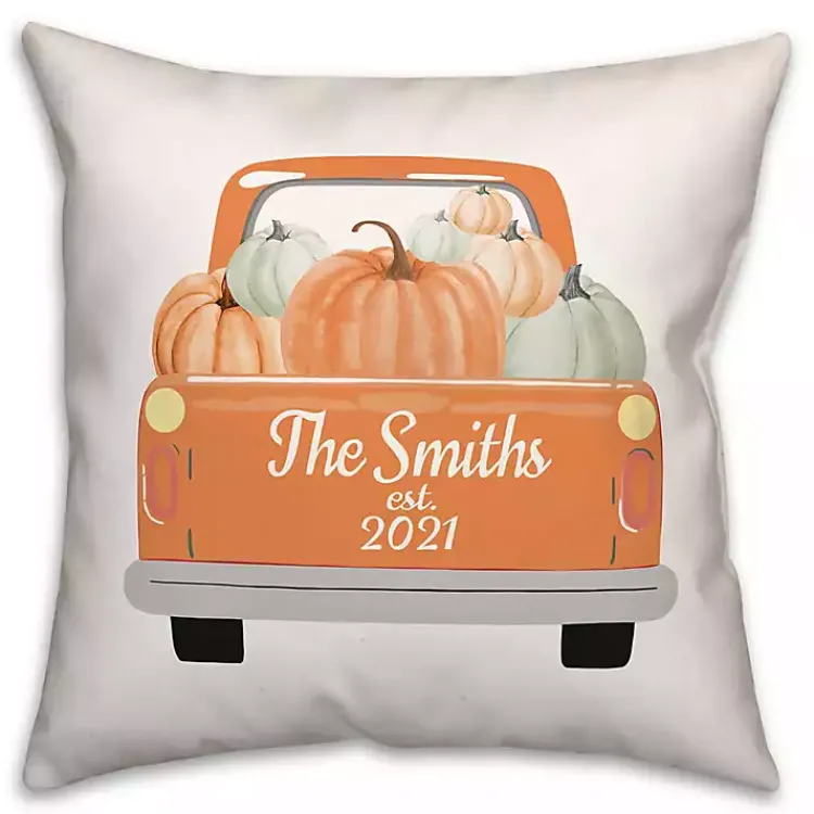 Fall>Kirklands Home Personalized Orange Pumpkin Truck Pillow