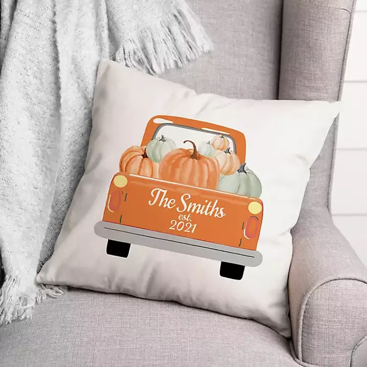 Fall>Kirklands Home Personalized Orange Pumpkin Truck Pillow