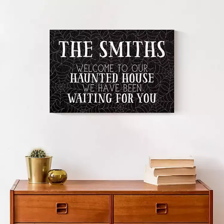 Halloween>Kirklands Home Personalized Our Haunted House Canvas Plaque