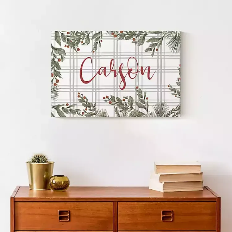 Christmas Art & Wall Decor>Kirklands Home Personalized Plaid Botanical Canvas Art Print