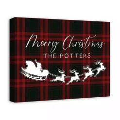 Christmas Art & Wall Decor>Kirklands Home Personalized Plaid Santa Sleigh Canvas Wall Plaque