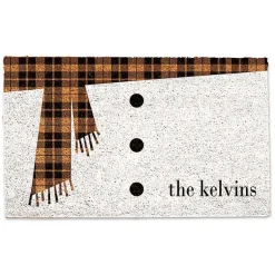 Outdoor Christmas Decorations>Kirklands Home Personalized Plaid Snowman Scarf Doormat White