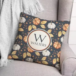 Fall>Kirklands Home Personalized Pumpkin & Leaves Monogram Pillow