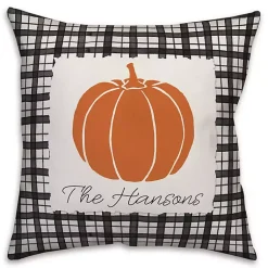 Fall>Kirklands Home Personalized Pumpkin Black and White Plaid Pillow
