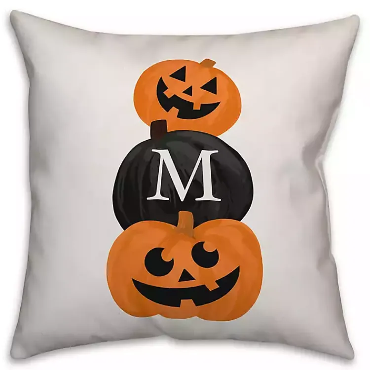Halloween>Kirklands Home Personalized Pumpkin Stack Outdoor Throw Pillow