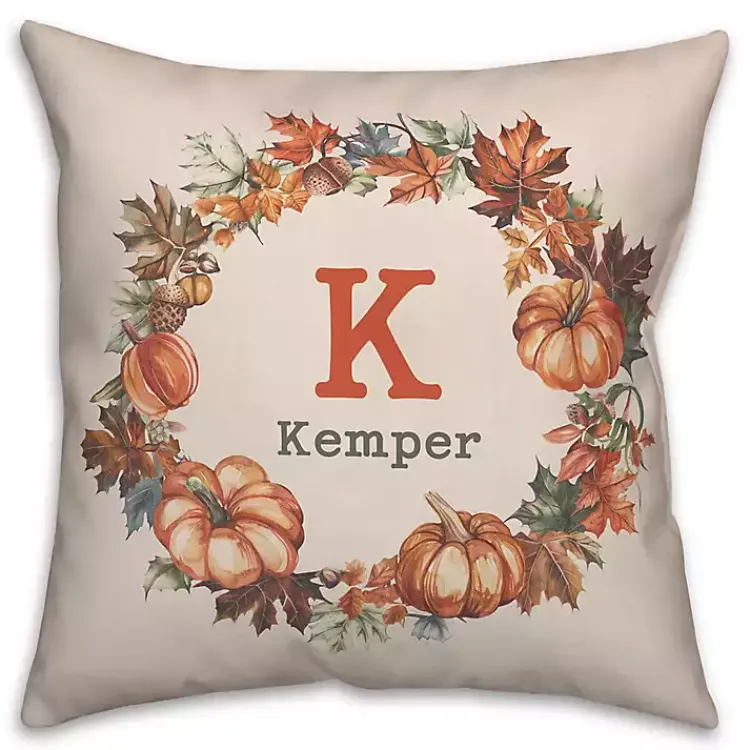 Fall>Kirklands Home Personalized Pumpkin Wreath Indoor/Outdoor Pillow Orange