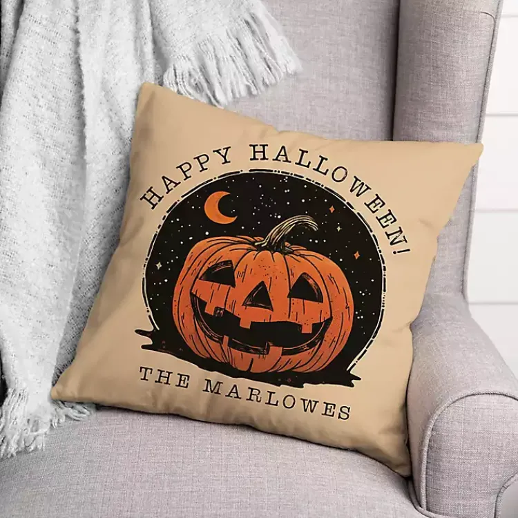 Halloween>Kirklands Home Personalized Retro Jack O Lantern Halloween Pillow
