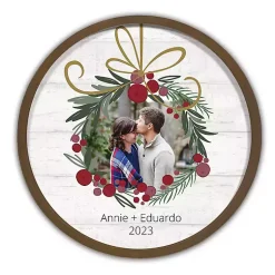 Christmas Art & Wall Decor>Kirklands Home Personalized Round Wreath Brown Framed Wall Plaque
